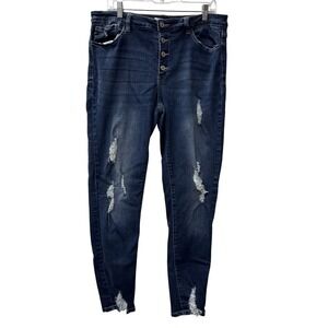 KanCan Jeans Womens 1XL Dark Wash Button Fly Distressed Skinny Jeans KC6192D-B‎